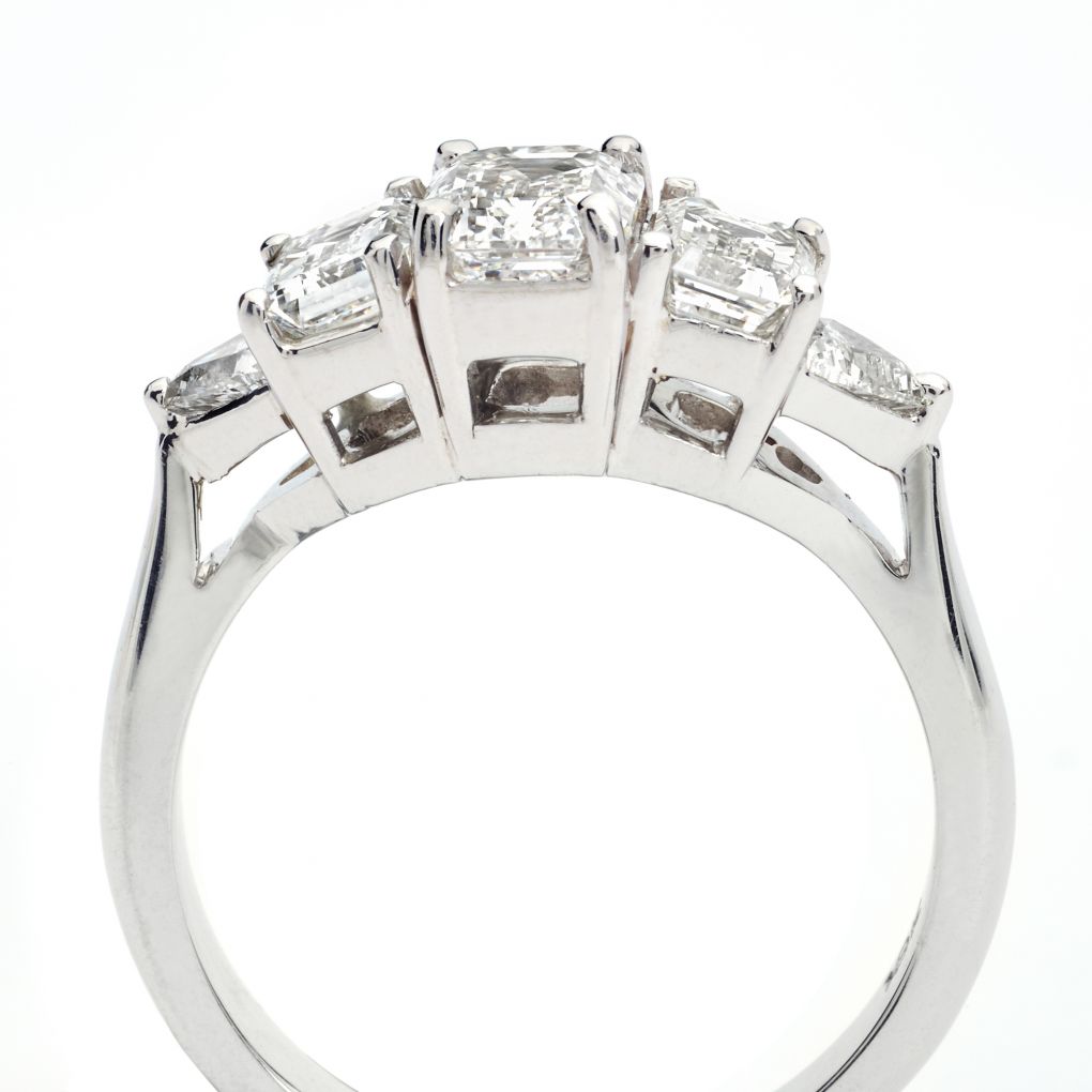 Emerald Cut & Trillian Cut Diamond White Gold Ring – Van Rijk