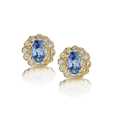 3.00 Carat Total Weight Cornflower Blue Sapphire And Diamond Earrings