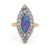 Antique Black Opal And Diamond Navette-Shaped Ring