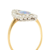 Antique Black Opal And Diamond Navette-Shaped Ring