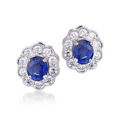 Sapphire & Diamond 18KT White Gold DIamond Cluster Earrings