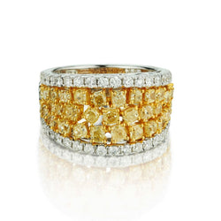 3.90 Carat Total Fancy Yellow And White Mixed Cut Diamond Ring