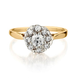 18kt Yellow Gold and Platinum Diamond Vintage Cluster  Ring