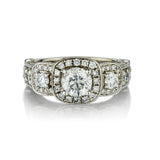 2.01 Carat Total Round Brilliant Cut Diamond Halo-Set Ring