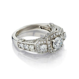 2.01 Carat Total Round Brilliant Cut Diamond Halo-Set Ring