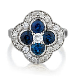 Ladies Custom Made Blue Sapphire and Diamond Cluster Ring