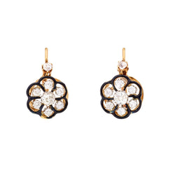 Victorian Old-Mine Cut Diamond Cluster Yellow Gold Earrings