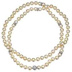9MM Cultured Pearl And Diamond Ball Opera Length Necklace