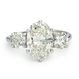 3.65 Carat Oval-Cut Diamond Three Stone Plat Ring