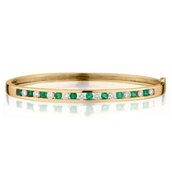 18kt yellow gold Green Emerald and diamond bangle