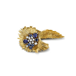 Secrett 18KT Yellow Gold Blue Sapphire And Diamond Floral Brooch