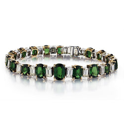 Green Tourmaline And Emerald Cut Diamond Bracelet