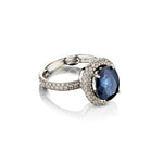 4.50 Carat Sapphire And Diamond Halo-Set White Gold Ring