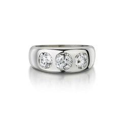 2.15 Carat Total Old-Mine Cut Diamond Three-Stone Plat Dome Ring