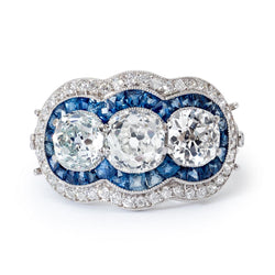 Art Deco vintage Old-Mine Cut Diamond & Sapphire Ring