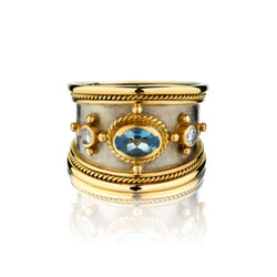 Aquamarine And Diamond "Elizabeth Guage" Wide Ring