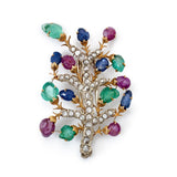 Buccelati Colored Gemstone & Diamond Tree Of Life Brooch