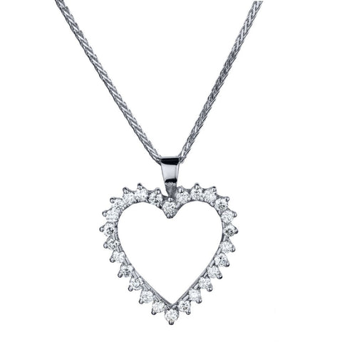 Ladies 14kt W/G Open Heart Pendant. 1.00ct Tw