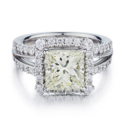 3.10 Carat Princess Cut Diamond Halo Split-Shank Ring