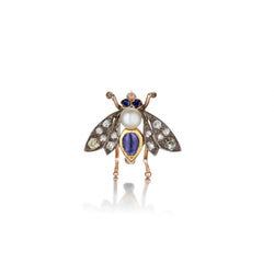 Victorian-Era Diamond, Sapphire, Amethyst and Pearl Bee Brooch