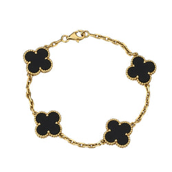 Van Cleef & Arpels 5 Motif Yellow Gold Onyx Vintage Alhambra Bracelet
