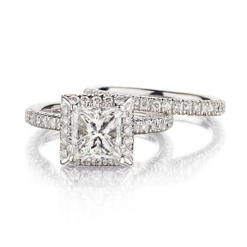 2.01 Carat Princess Cut Diamond Halo WG Wedding Set