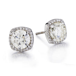 3.40 Carat Total Round Brilliant Cut Diamond Halo Studs