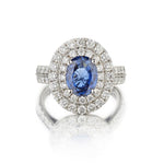 3.20 Carat Blue Sapphire And Diamond Halo Set White Gold Ring
