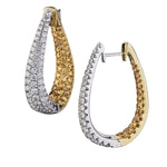 Fancy Yellow And White Diamond Hoop Gold Earrings