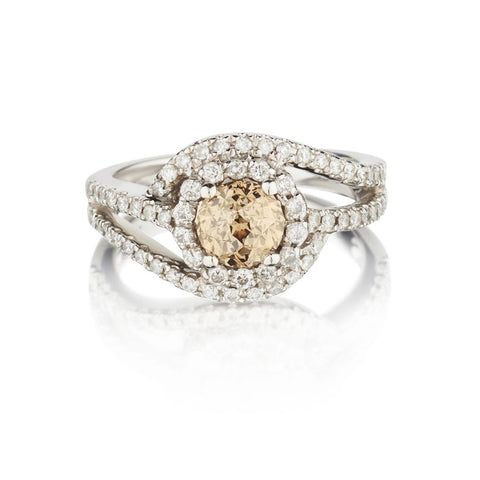 1.03 Carat Fancy Brown Diamond Halo Swirl WG Ring