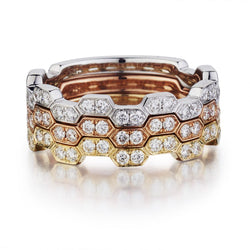 Tri-Color Gold Stackable Brilliant Cut Diamond Trio Bands