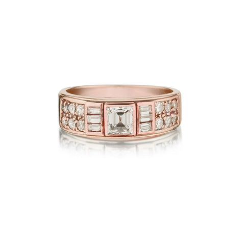 0.50 Carat Emerald Cut Diamond 14KT Pink Gold Band