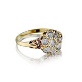 2.50 Carat Total Old-Mine Cut Diamond Cluster Gold Ring