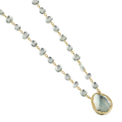 18KT Yellow Gold Aquamarine And Diamond Double Sided Necklace