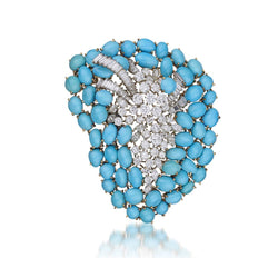 85.00 CT Turquoise And Mixed Cut Diamond Brooch/ Pendant