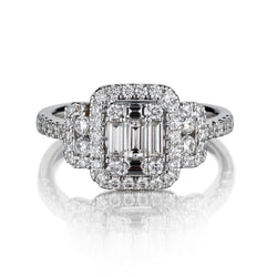 1.00 Carat Total Weight Baguette Cut And Brilliant Cut Diamond Halo WG Ring