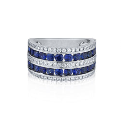 Ladies 18kt W/G Blue Sapphire and Diamond Band. 5 Rows