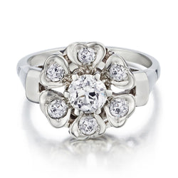 Art-Deco Era European Cut Diamond & Old-Mine Cut Diamond Flower Ring