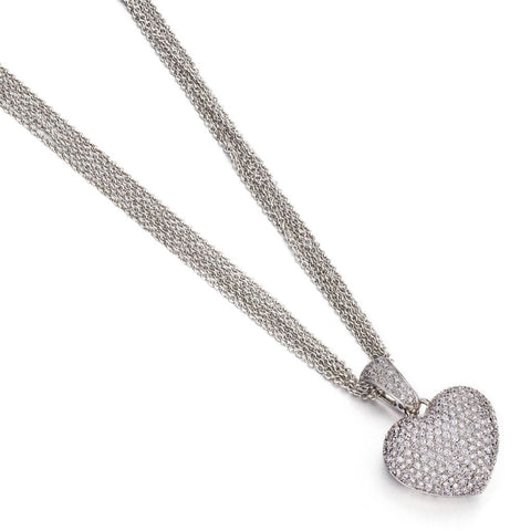 2.50 Carat Total Weight Round Brilliant Cut Diamond Pave-Set Heart Necklace