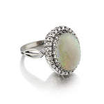 Ladies 18kt White Gold Opal and Diamond Ring. Circa 1950's.