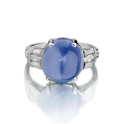 Birks Art Deco Cabachon Sapphire And Diamond Dress Ring