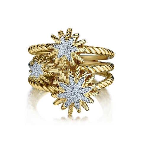 David Yurman 18KT Yellow Gold Diamond "Starburst" Ring.