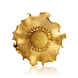 18KT Yellow Gold Shiny And Matte Large Heavy Flower Brooch