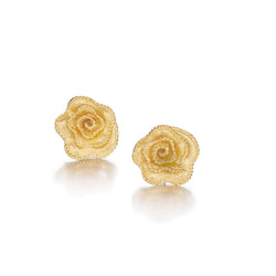 24KT Yellow Gold Brushed-Finish Flower Stud Earrings