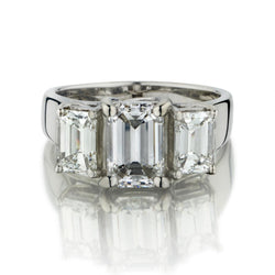 GIA-Certified 3.65 Carat Emerald Cut Diamond Three Stone Ring