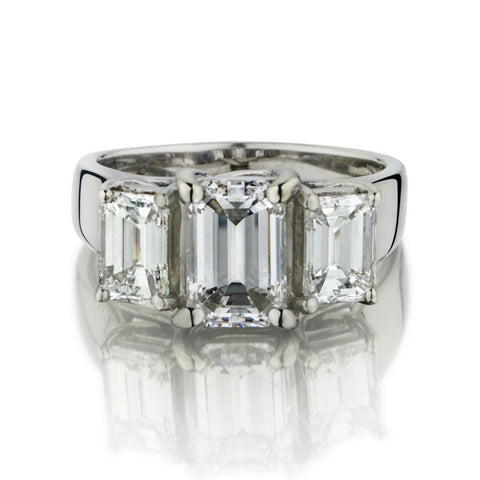 GIA-Certified 3.65 Carat Emerald Cut Diamond Three Stone Ring