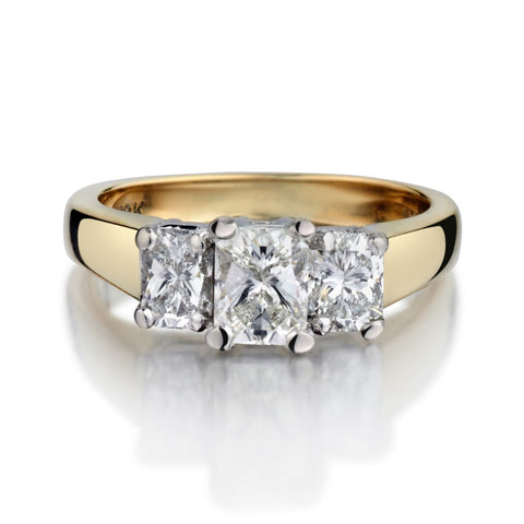 1.33 Carat Total Weight Three-Stone Natural Radiant Cut Engagement Ring