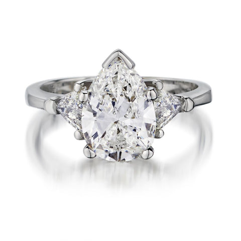 2.20 Carat Pear-Shaped Diamond & Trillian Cut DIamond WG Ring