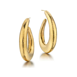 Hammered Brush-Finish 22KT Yellow Gold Oval Hoop Earrings