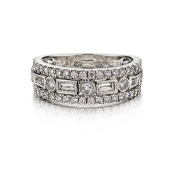 Baguette-Cut And Round Brilliant Cut 18KT White Gold Diamond Band